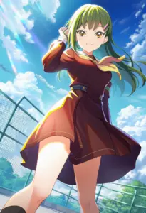 屋上にいる冬服姿の大賀美沙知