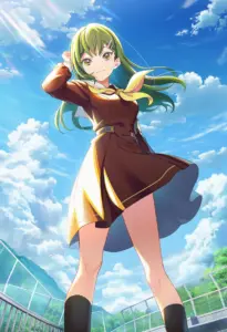 屋上にいる冬服姿の大賀美沙知