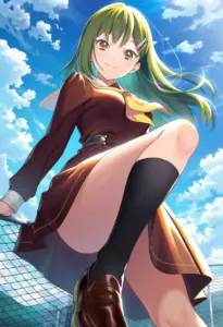 屋上にいる冬服姿の大賀美沙知