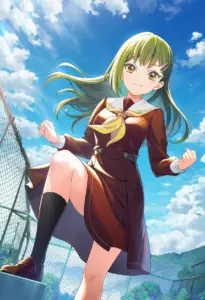 屋上にいる冬服姿の大賀美沙知