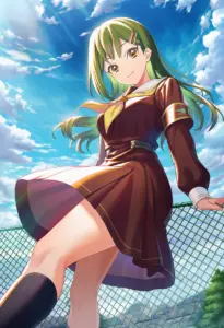 屋上にいる冬服姿の大賀美沙知