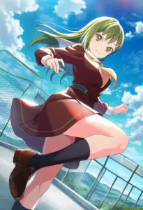 屋上にいる冬服姿の大賀美沙知