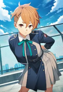 屋上にいる冬服姿の乙女サクラ