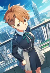 屋上にいる冬服姿の乙女サクラ
