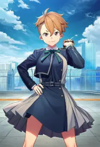 屋上にいる冬服姿の乙女サクラ