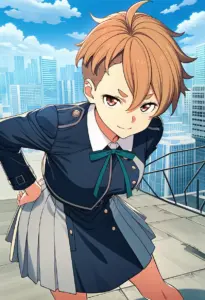 屋上にいる冬服姿の乙女サクラ