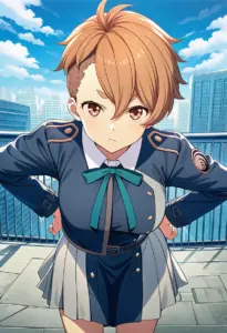 屋上にいる冬服姿の乙女サクラ