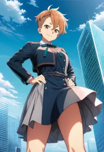 屋上にいる冬服姿の乙女サクラ