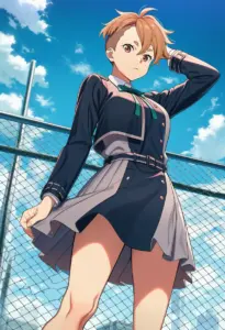 屋上にいる冬服姿の乙女サクラ