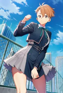 屋上にいる冬服姿の乙女サクラ