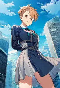 屋上にいる冬服姿の乙女サクラ