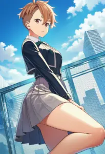 屋上にいる冬服姿の乙女サクラ
