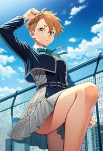 屋上にいる冬服姿の乙女サクラ
