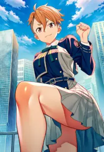 屋上にいる冬服姿の乙女サクラ