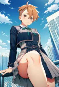 屋上にいる冬服姿の乙女サクラ