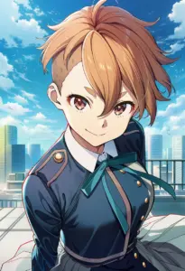屋上にいる冬服姿の乙女サクラ、バストアップ