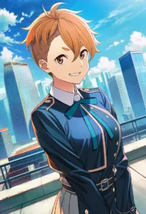 屋上にいる冬服姿の乙女サクラ、バストアップ