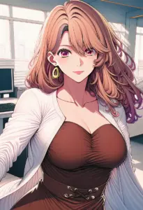 オフィスにいる私服姿の斉藤ミヤコ