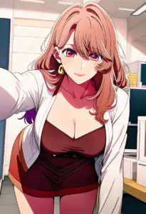 オフィスにいる私服姿の斉藤ミヤコ