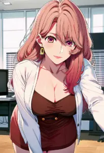 オフィスにいる私服姿の斉藤ミヤコ