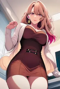 オフィスにいる私服姿の斉藤ミヤコ