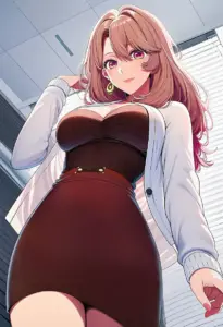 オフィスにいる私服姿の斉藤ミヤコ