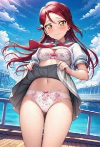 海辺で下着を露出させられる夏服姿の桜内梨子