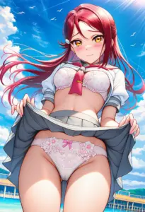 海辺で下着を露出させられる夏服姿の桜内梨子