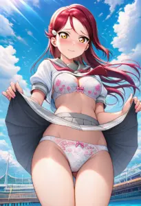 海辺で下着を露出させられる夏服姿の桜内梨子