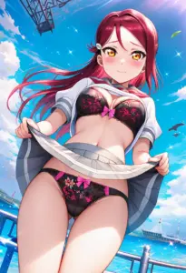 海辺で下着を露出させられる夏服姿の桜内梨子