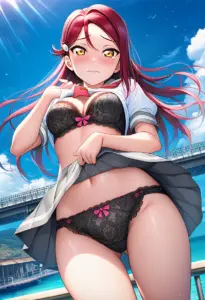 海辺で下着を露出させられる夏服姿の桜内梨子