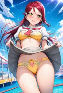 海辺で下着を露出させられる夏服姿の桜内梨子