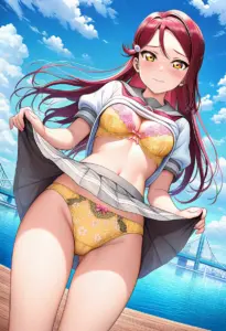 海辺で下着を露出させられる夏服姿の桜内梨子