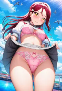 海辺で下着を露出させられる夏服姿の桜内梨子