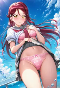 海辺で下着を露出させられる夏服姿の桜内梨子