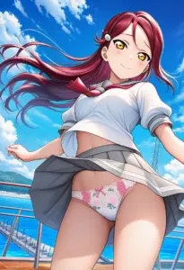 海辺にいる夏服姿の桜内梨子のパンチラ