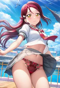 海辺にいる夏服姿の桜内梨子のパンチラ