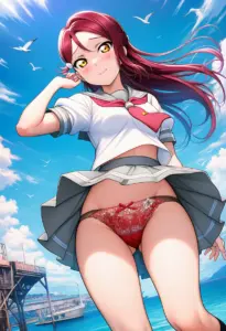 海辺にいる夏服姿の桜内梨子のパンチラ
