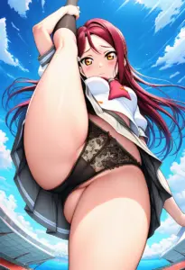 海辺にいる夏服姿の桜内梨子のパンチラ