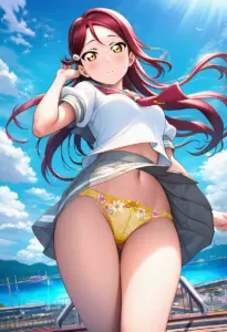 海辺にいる夏服姿の桜内梨子のパンチラ