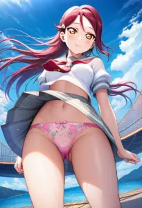 海辺にいる夏服姿の桜内梨子のパンチラ
