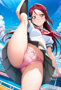 海辺にいる夏服姿の桜内梨子のパンチラ