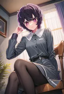 室内にいる私服姿の鮫島アビ子