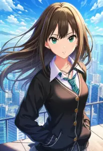 屋上にいる制服姿の渋谷凛