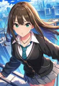屋上にいる制服姿の渋谷凛