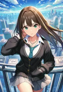 屋上にいる制服姿の渋谷凛