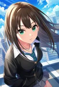 屋上にいる制服姿の渋谷凛