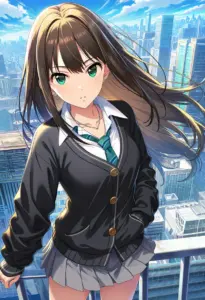 屋上にいる制服姿の渋谷凛