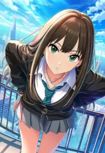 屋上にいる制服姿の渋谷凛
