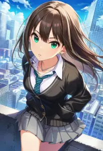屋上にいる制服姿の渋谷凛